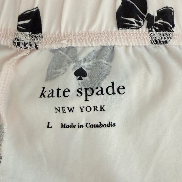 Kate Spade New York Pink Black Bow Print Two Piece Pants Pajama Set Size Large - Picture 6 of 11